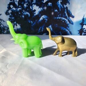 JADEITE And BRASS Elephant Vintage MCM Collectible Figurines 3"